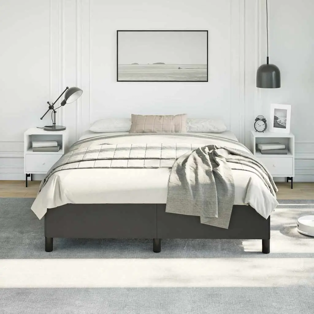 Queen Bed Frame Black Faux Leather Upholstered Platform 152x203 cm Sturdy Supportive Legs