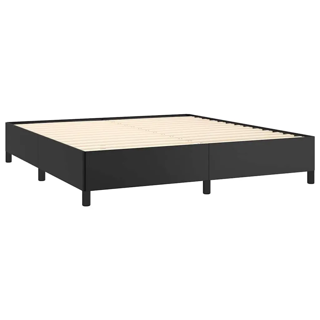 Queen Bed Frame Black Faux Leather Upholstered Platform 152x203 cm Sturdy Supportive Legs