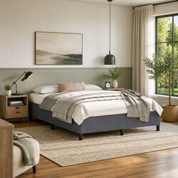 Concise Grey Velvet Queen Bed Frame for Bedroom Style