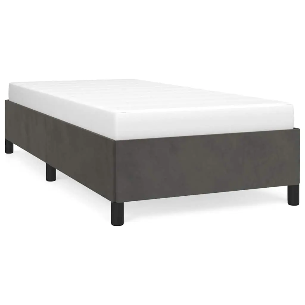 King Single Bed Frame Grey Velvet Upholstered Support Legs Plywood Slats
