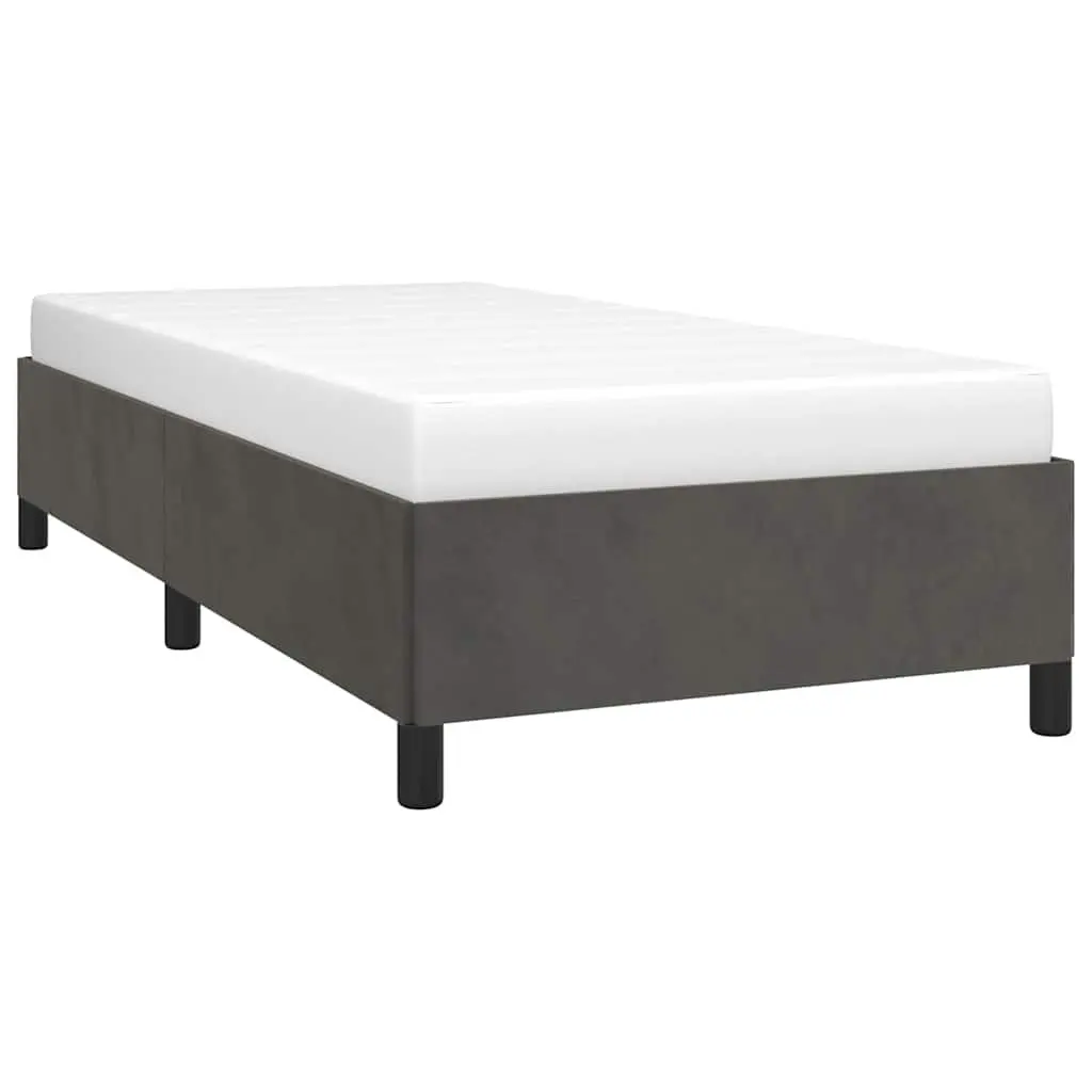 King Single Bed Frame Grey Velvet Upholstered Support Legs Plywood Slats