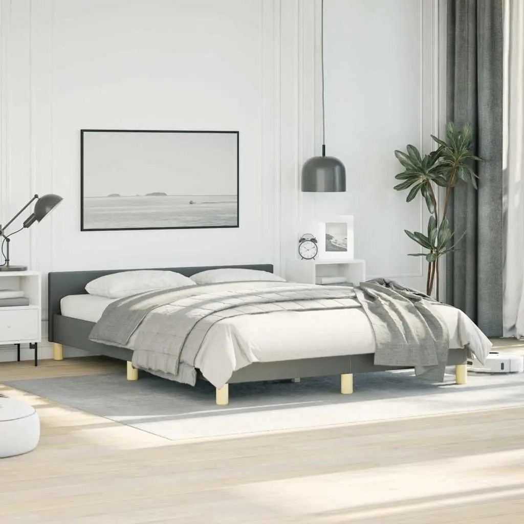 Double Bed Frame Grey Fabric Double Headboard Plywood Slats