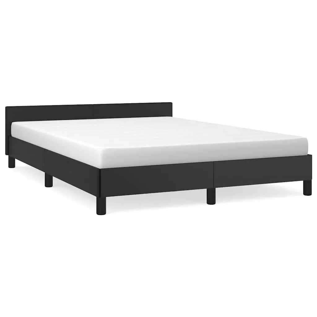 Double Bed Frame Black Faux Leather Slats Base