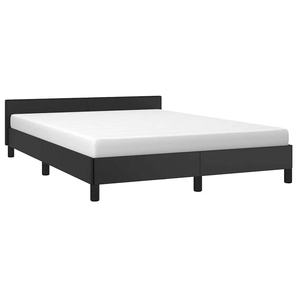 Queen Bed Frame Black Faux Leather Upholstered with Headboard Sturdy Leg Support