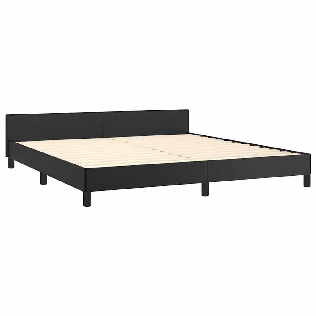 Queen Bed Frame Black Faux Leather Upholstered with Headboard Sturdy Leg Support