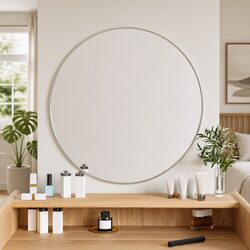Round Wall Mirror Silver 60cm Diameter Glass Vanity Bathroom Bedroom Home Decor