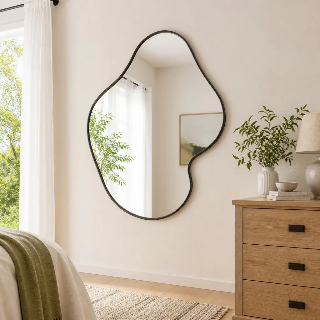 Wall Mirror Black 50x40 cm Vanity Bathroom Bedroom Home Decor Minimalist Glass