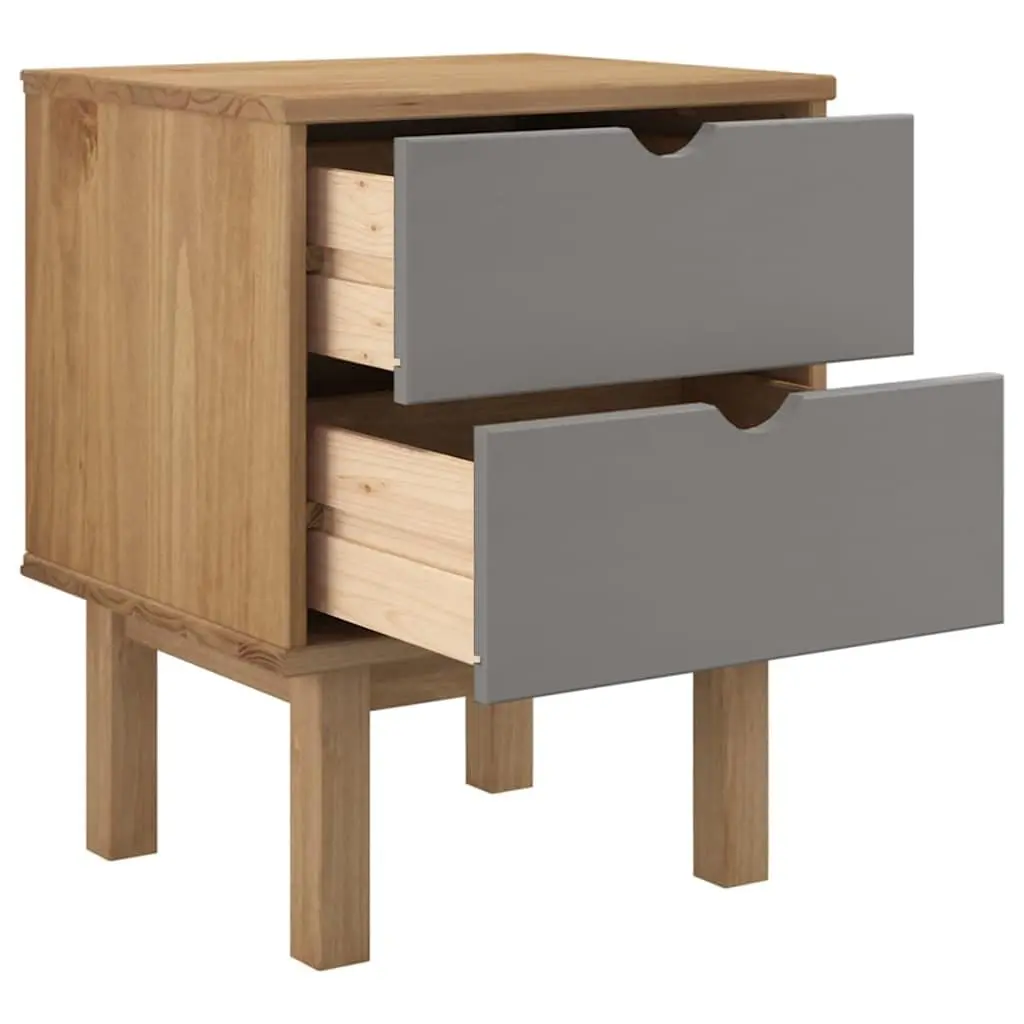 Bedside Cabinet Grey Solid Pine Wood Scandinavian Nightstand Two Drawers Storage