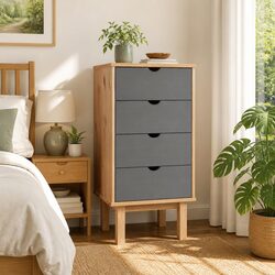 Drawer Cabinet Chest of Drawers 4 Drawer Storage Unit Brown & Grey Pine Wood