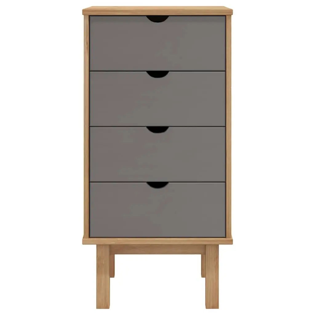 Drawer Cabinet Brown Grey 4 Drawer Storage Unit Solid Pine Wood Scandinavian Style