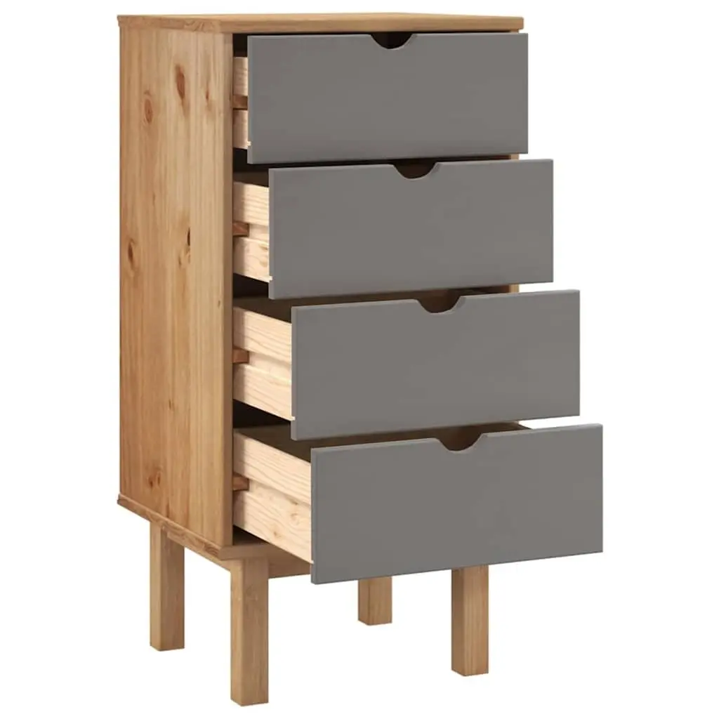 Drawer Cabinet Brown Grey 4 Drawer Storage Unit Solid Pine Wood Scandinavian Style