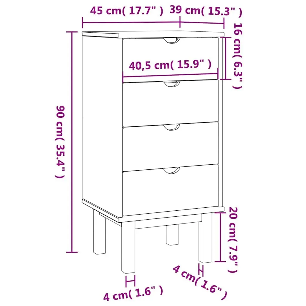 Drawer Cabinet Brown Grey 4 Drawer Storage Unit Solid Pine Wood Scandinavian Style