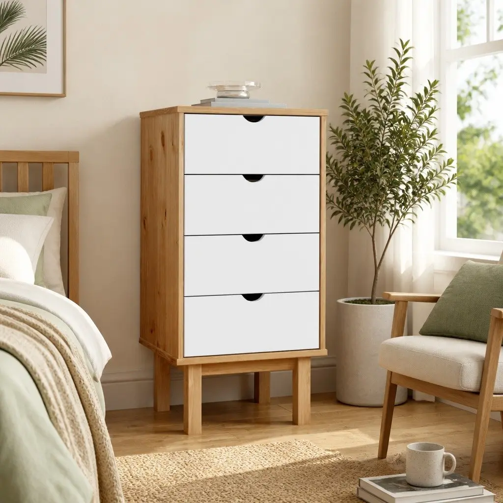 Drawer Cabinet Brown White 45x39x90cm Solid Pine Wood 4 Drawer