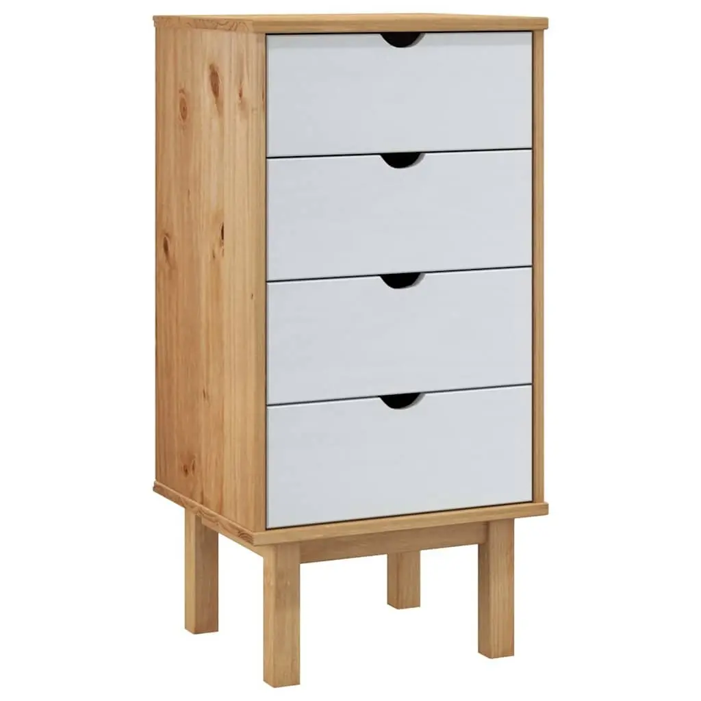 Drawer Cabinet Brown White 45x39x90cm Solid Pine Wood 4 Drawer