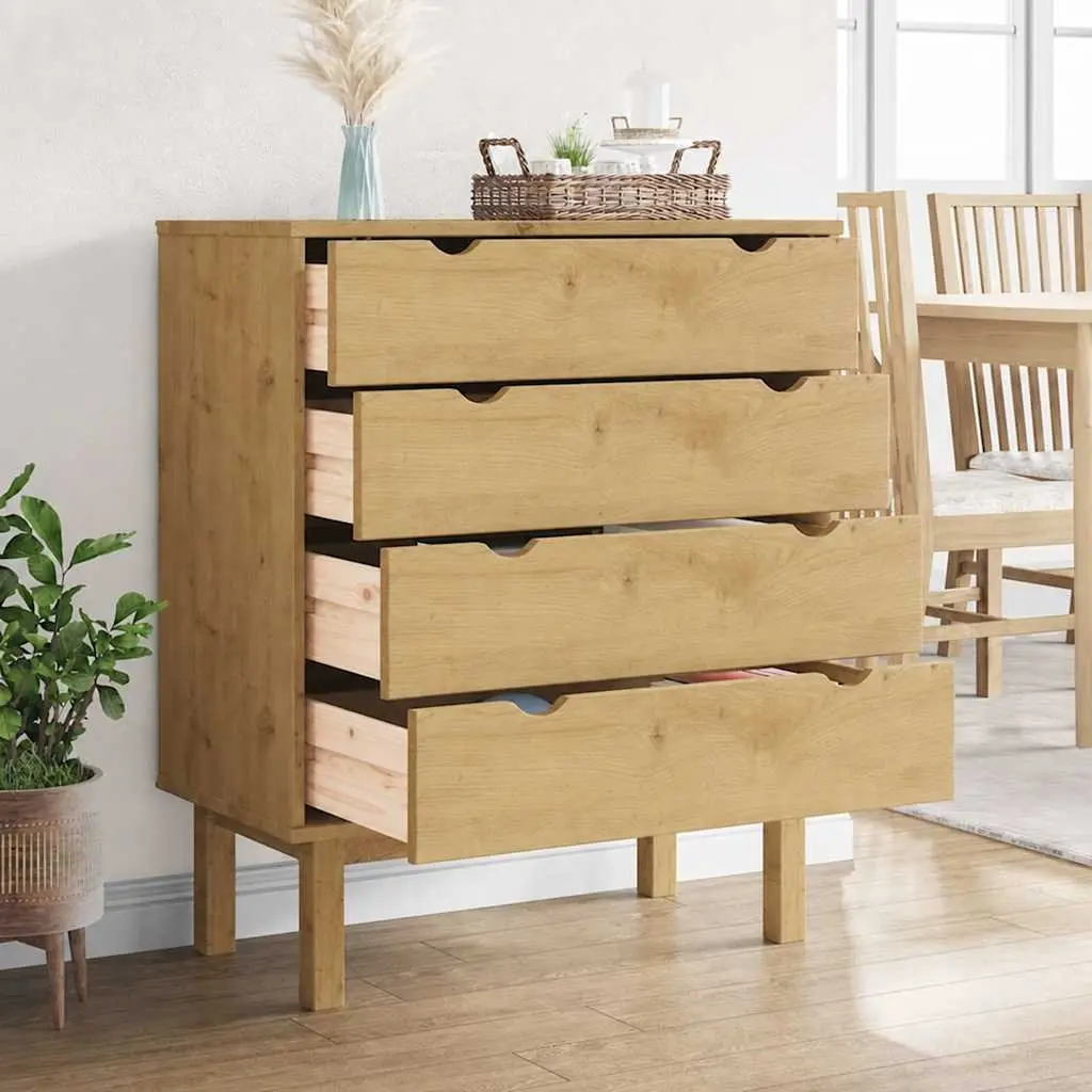 Drawer Cabinet Brown Solid Pine Wood 4 Drawer Chest Storage