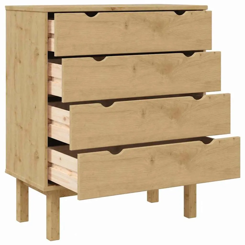 Drawer Cabinet Brown Solid Pine Wood 4 Drawer Chest Storage