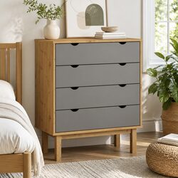 Drawer Cabinet Chest of Drawers Grey Brown Solid Wood Pine Scandinavian Storage