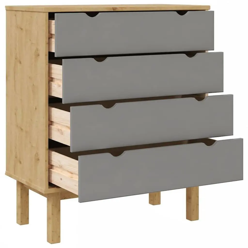 Drawer Cabinet Grey Solid Wood Pine Scandinavian Storage 4 Drawers