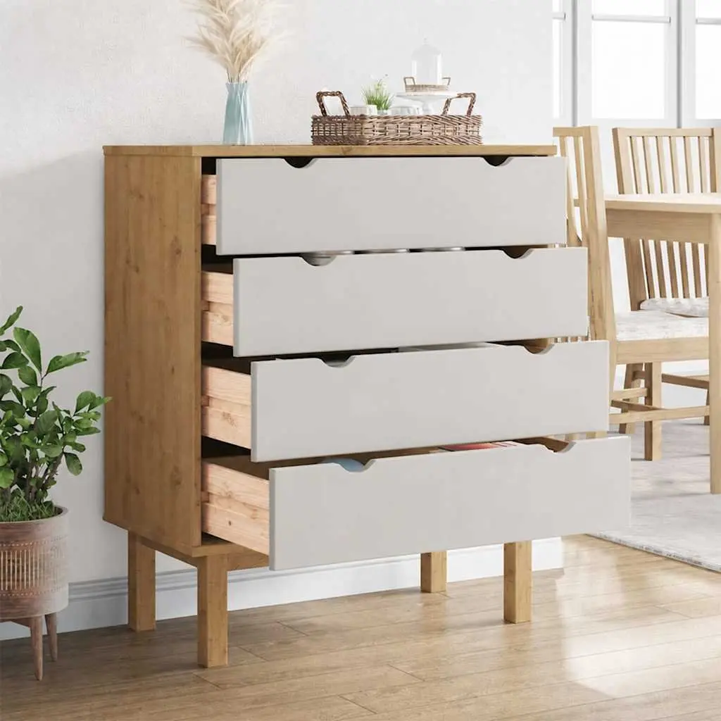 Drawer Cabinet Brown & White 76.5x39.5x90cm Solid Pine Wood Four Drawers