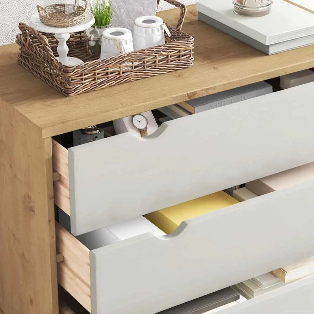 Drawer Cabinet Brown & White 76.5x39.5x90cm Solid Pine Wood Four Drawers