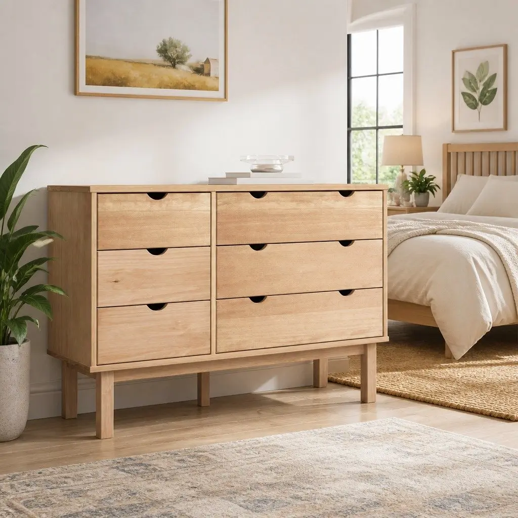 Drawer Cabinet 6 Drawers Solid Pine Wood Storage Chest Brown Scandinavian Style