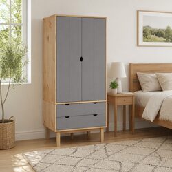 Grey Pine Wardrobe with Ample Storage Space 76.5x53x172cm