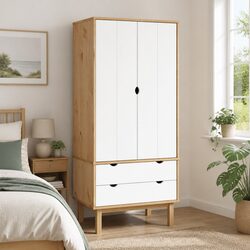 Wardrobe Brown and White 76.5x53x172 cm Solid Pine Wood 2 Drawers Storage Closet