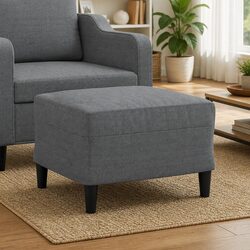 Footstool Grey Fabric Upholstered Ottoman Rest Seat Living Room Furniture