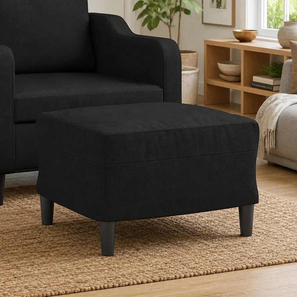 Black Ottoman Footstool Fabric 60x50cm Compact Durable Lounge Seat