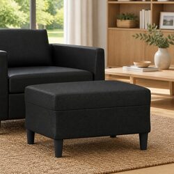 Compact Black Faux Leather Footstool for Comfort