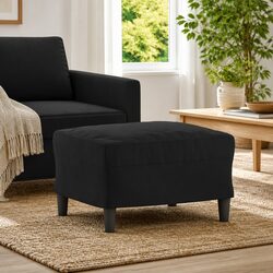 Black Velvet Footstool Modern Compact Foot Rest Ottoman Living Room Furniture