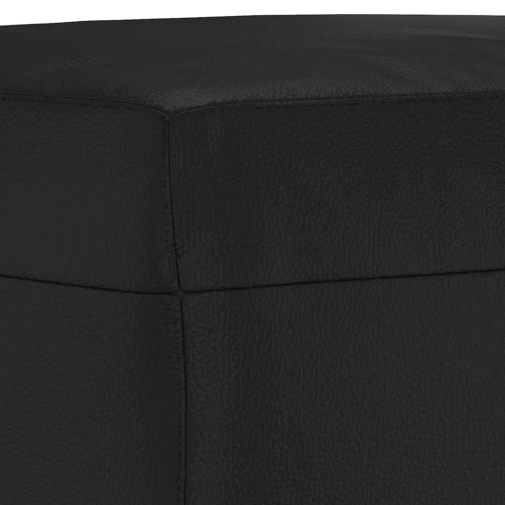 Footstool Black Faux Leather Compact Durable Sturdy Plywood Frame