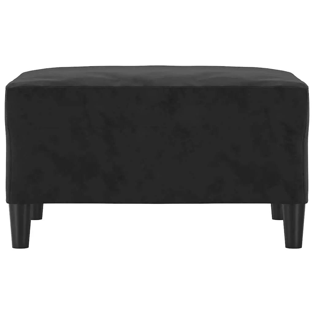 Ottoman Black Velvet Compact Footstool Plywood Frame Soft Upholstery