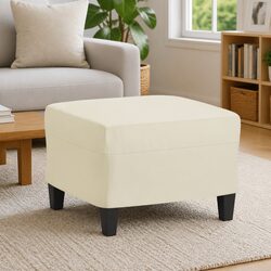 Footstool Cream Faux Leather Ottoman Compact Rest Furniture Living Room Decor
