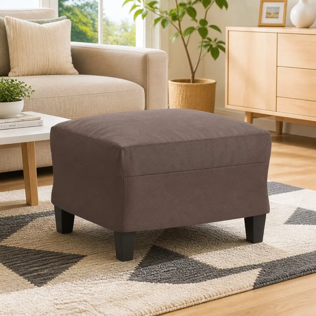 Footstool Brown Faux Leather Ottoman Footrest Living Room Furniture Compact