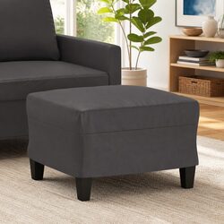 Compact Grey Faux Leather Ottoman for Versatile Use