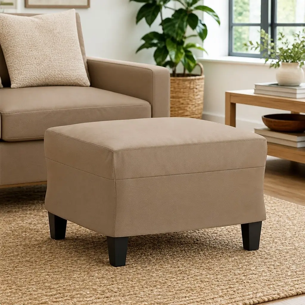 Brown Faux Leather Footstool for Comfort