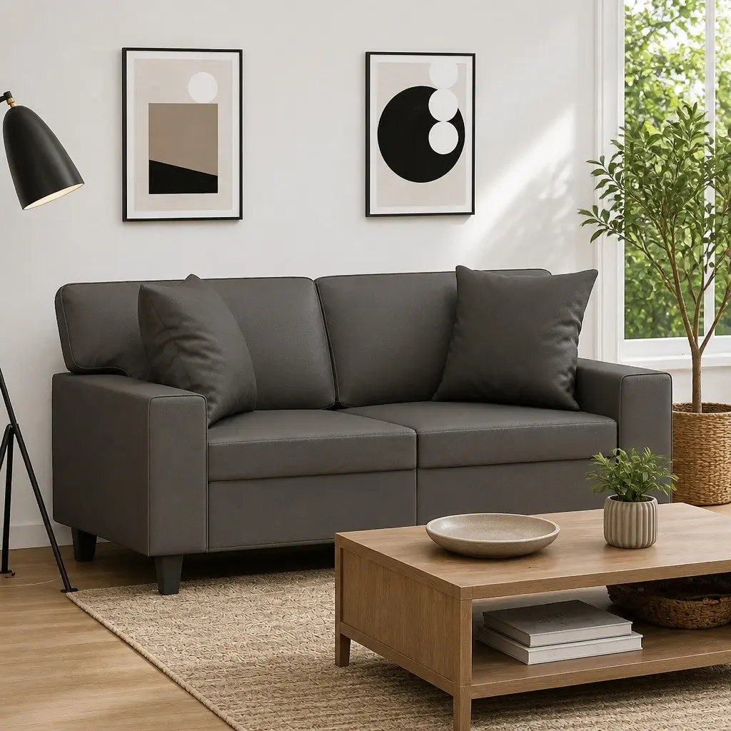 Throw Pillows Grey 40x40 cm Faux Leather Cushion Covers 2 Piece