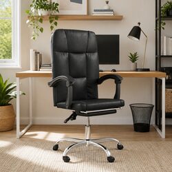 Reclining Office Chair Black Faux Leather Adjustable Height Backrest Swivel Desk