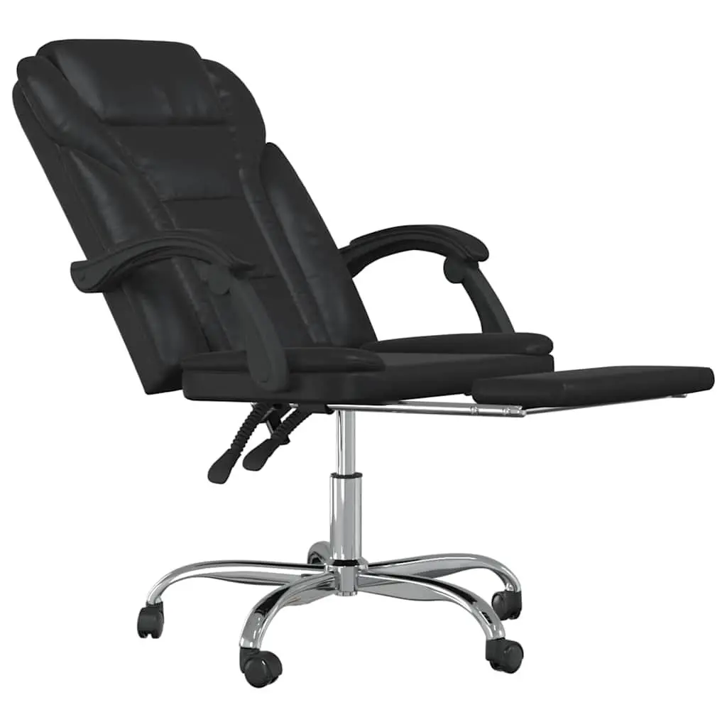 Black Faux Leather Reclining Chair Adjustable Backrest Swivel Seat for Office Use
