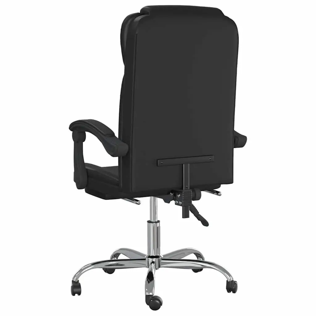 Black Faux Leather Reclining Chair Adjustable Backrest Swivel Seat for Office Use