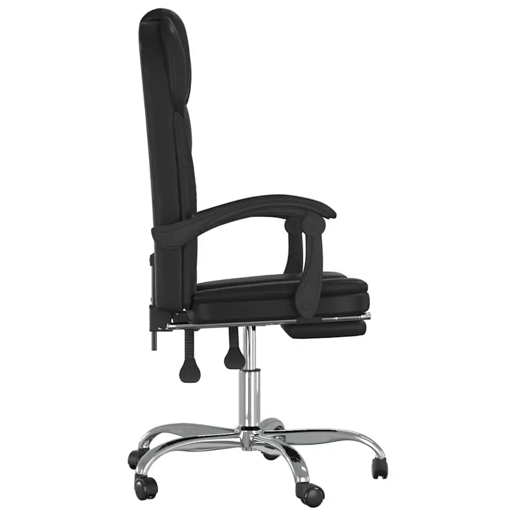 Black Faux Leather Reclining Chair Adjustable Backrest Swivel Seat for Office Use
