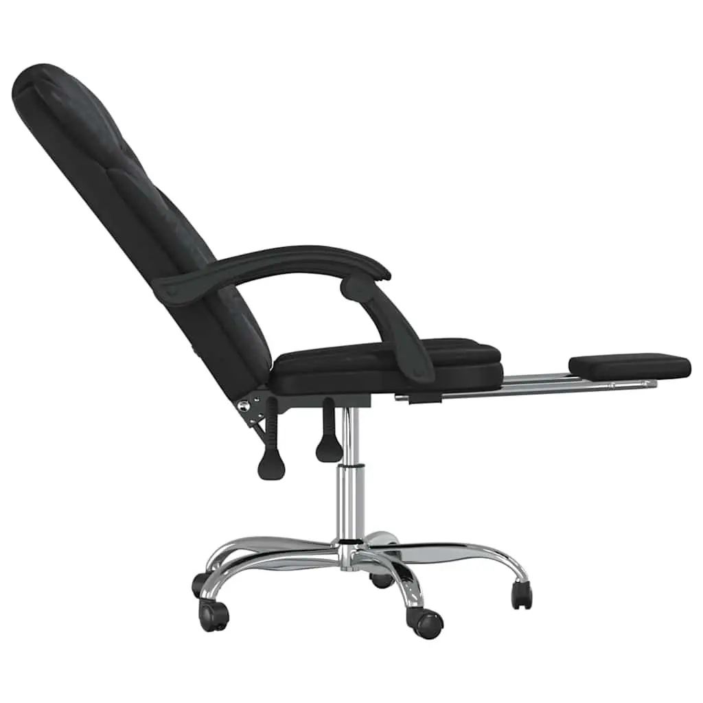 Black Faux Leather Reclining Chair Adjustable Backrest Swivel Seat for Office Use