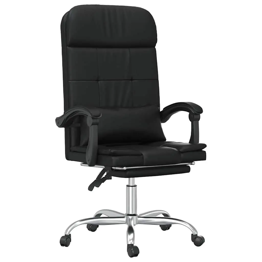 Massage Reclining Office Chair Black Faux Leather Adjustable Backrest Swivel with Massage Function