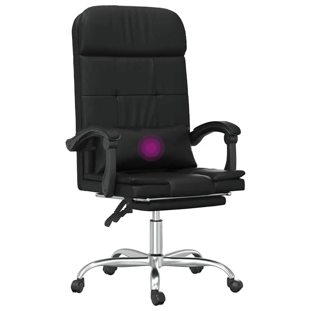 Massage Reclining Office Chair Black Faux Leather Adjustable Backrest Swivel with Massage Function