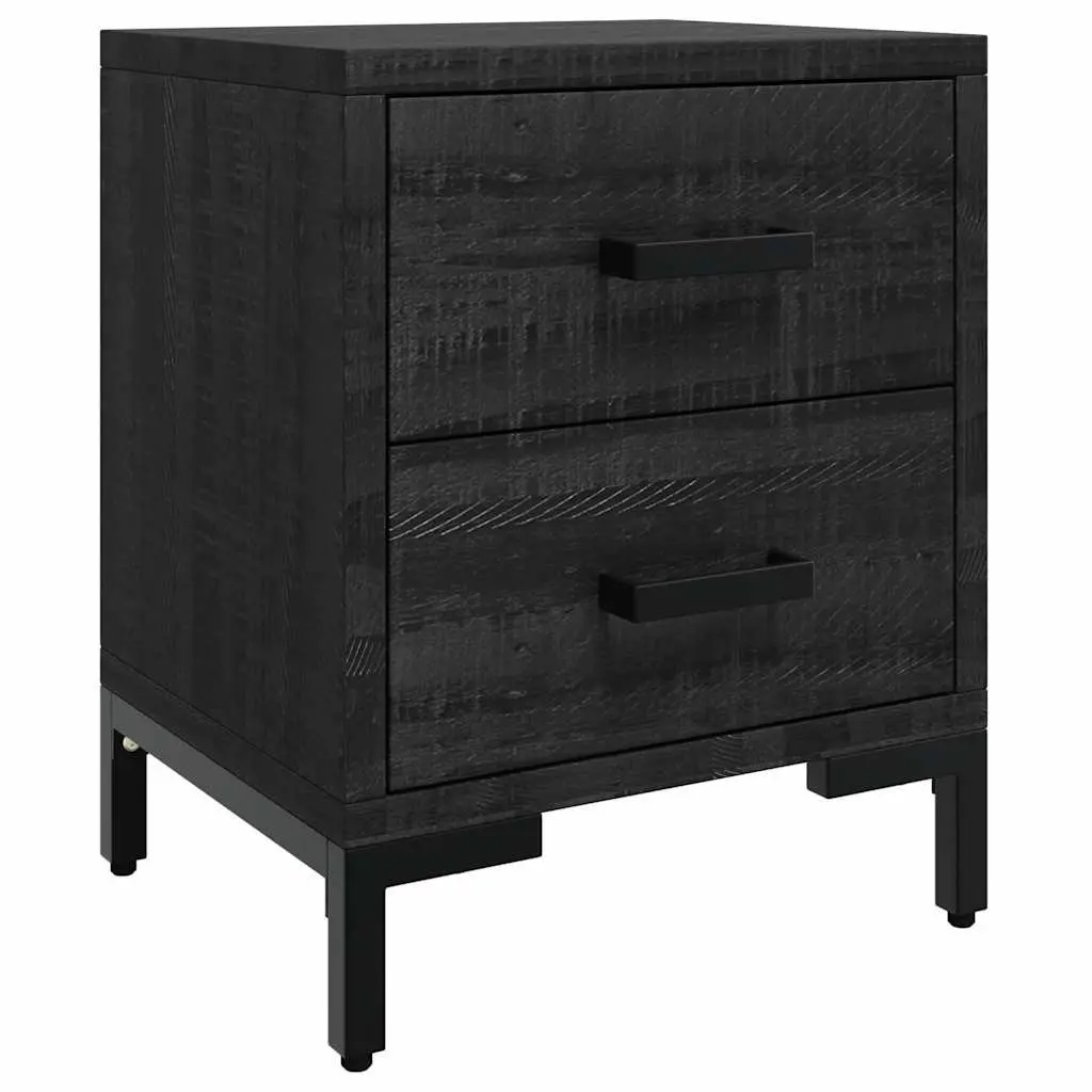 Solid Pinewood Bedside Cabinet Black 36x30x45 cm with Storage Drawers and Metal Feet