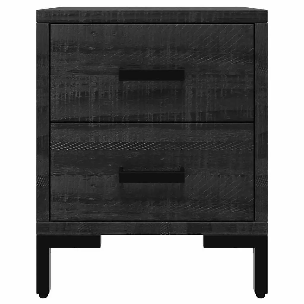 Solid Pinewood Bedside Cabinet Black 36x30x45 cm with Storage Drawers and Metal Feet