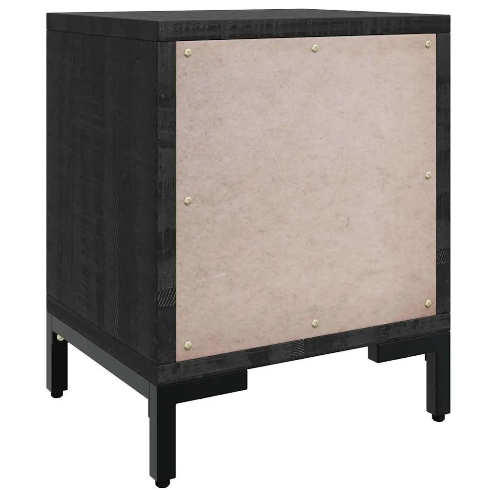 Solid Pinewood Bedside Cabinet Black 36x30x45 cm with Storage Drawers and Metal Feet