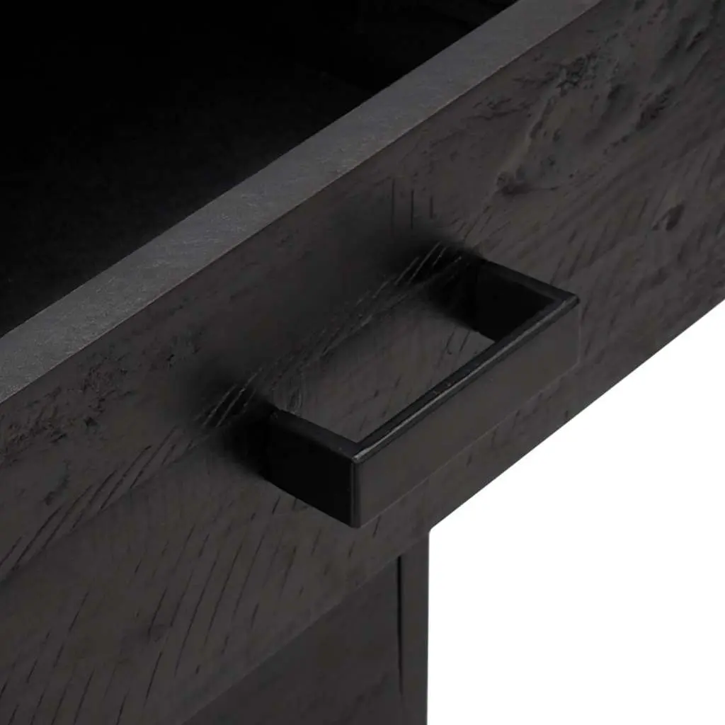 Solid Pinewood Bedside Cabinet Black 36x30x45 cm with Storage Drawers and Metal Feet