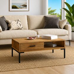 Coffee Table 90x50x35cm Wooden Living Room Furniture Storage Drawer Open Shelf